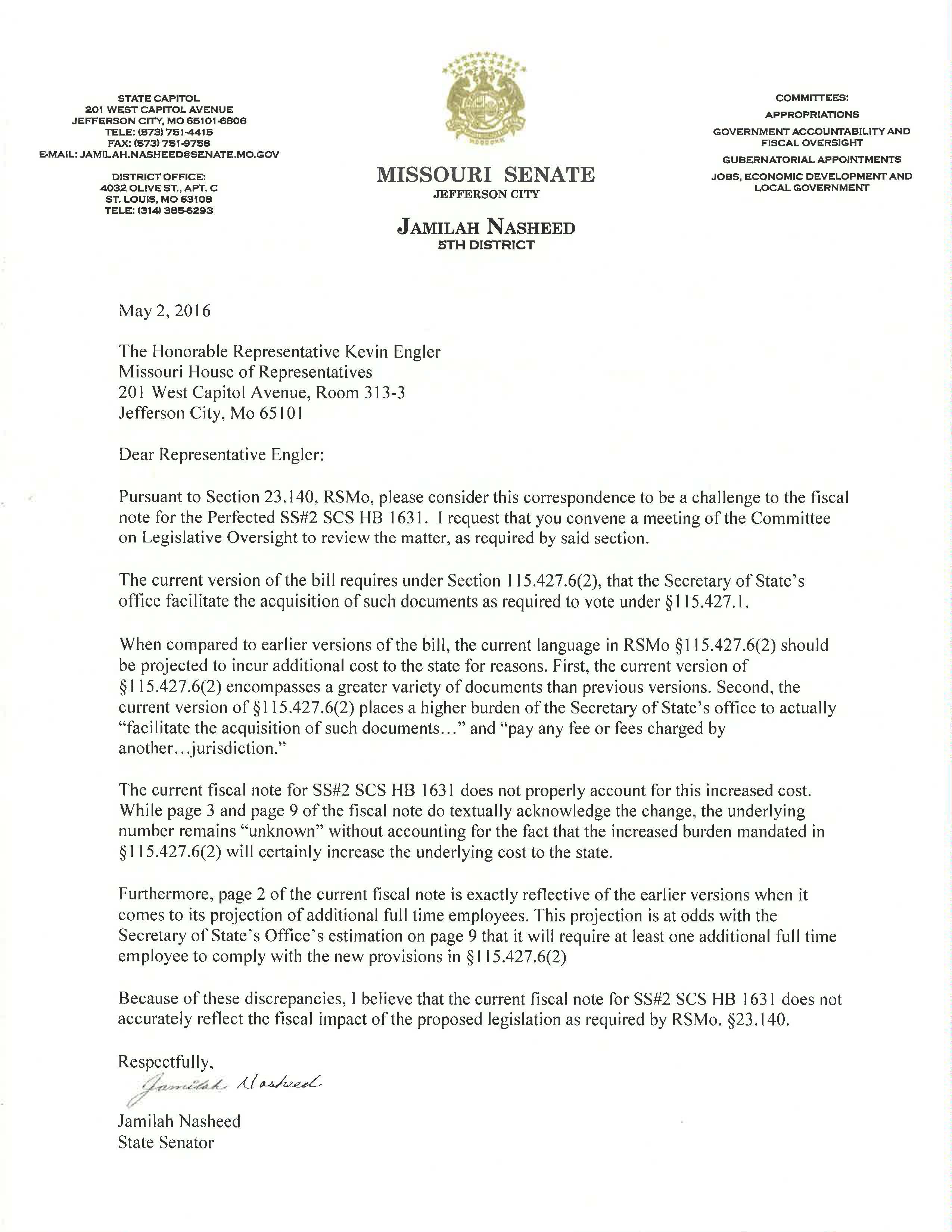 Voter ID FIscal note letter (002)