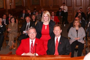 From left: Sen. Pearce, Lauren Thiel and William Thiel attend the Gubernatorial Appointments Committee hearing on Wednesday, Feb. 3.