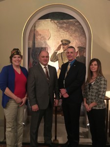 Sen. Denny Hoskins visits with veterans’ advocates in the Missouri State Capitol. Pictured from left to right: Teresa Shane, VFW Post Commander, Sen. Hoskins R-21, Eric Endsley, Administrator, Missouri Veterans Home Warrensburg and Jamie McCannon, Assistant Administrator, Warrensburg Veterans Home.