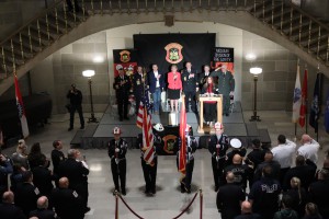 Elected officials gathered with firefighters from around the state at the annual Firefighter’s Day at the State Capitol. 